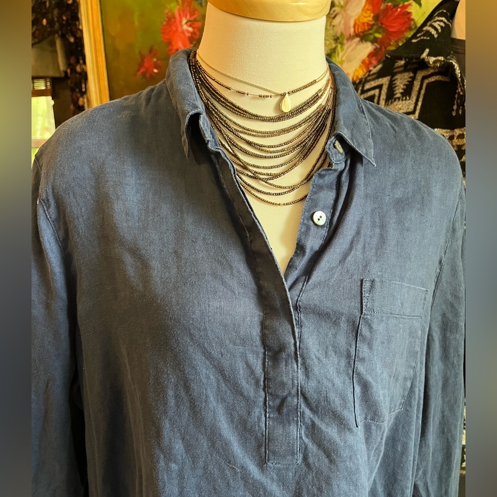 J.Jill linen Navy Blue Button-Down Tunic - Picture 5 of 8